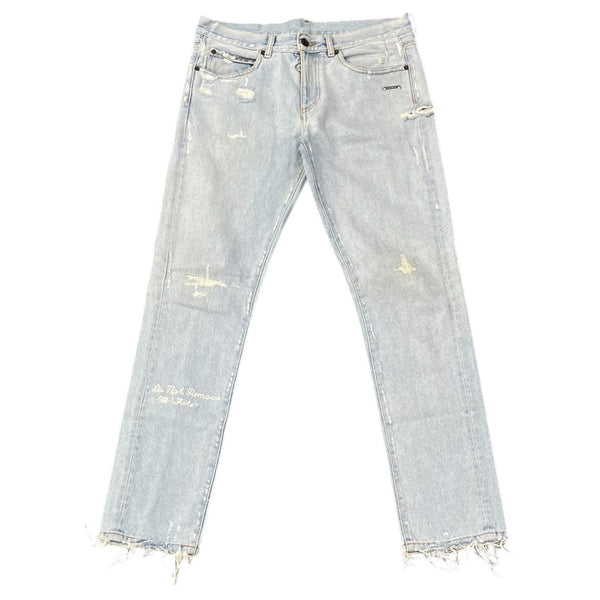 Off White Straight Leg Distressed Jeans (Light Wash) - Preowned