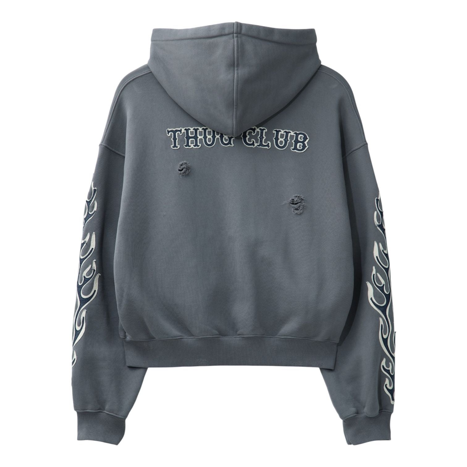 Thug Club Leather Flame Hooded Zip-Up (Grey) - Preowned