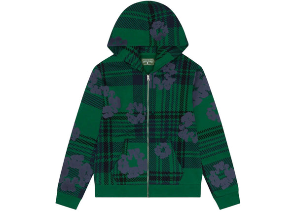 Denim Tears Plaid Cotton Wreath Zip Hoodie Green