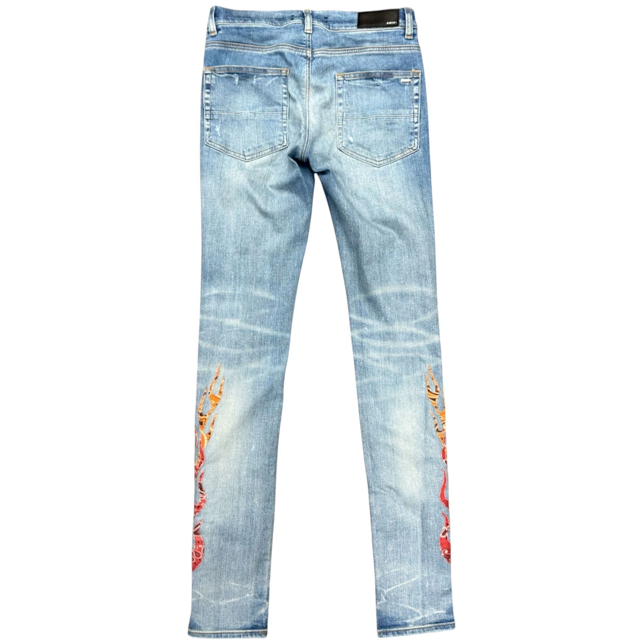 Amiri Bandana Flame Patch Jeans (Clay Indigo/Multi) - Preowned
