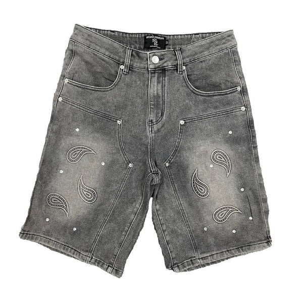 Mixed Emotion Paisley Denim Shorts (Black)