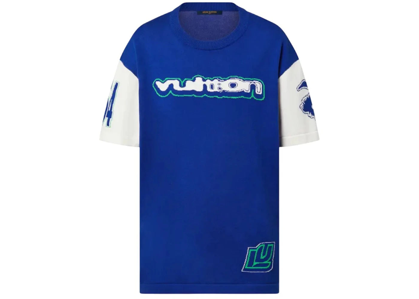 Louis Vuitton Short-Sleeved Cotton Intarsia Crewneck T-shirt Blue/White - Preowned