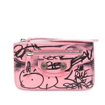 Balenciaga Le Cagole Graffiti-Print Wallet Pink