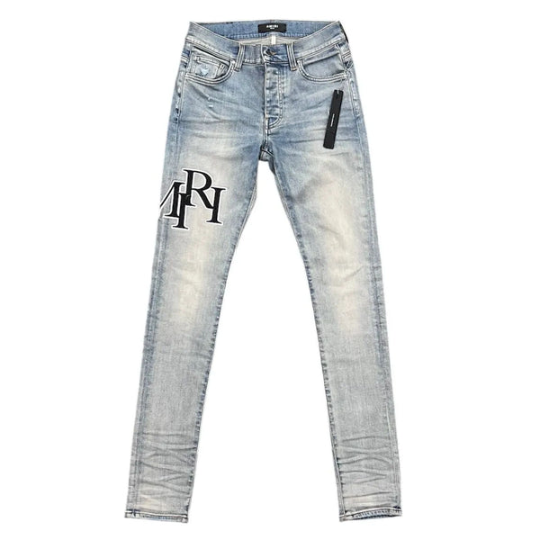 Amiri Staggered Logo Skinny Jean (Light Indigo) - Preowned