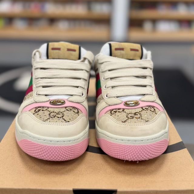 Gucci Screener GG Canvas Crystal Sneakers (White/Pnk) - Preowned