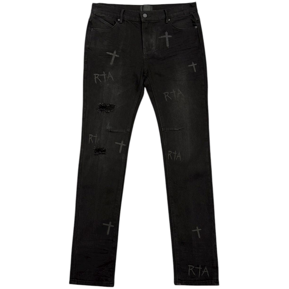 RTA Clayton Crosses Distressed Denim Jeans (Black)