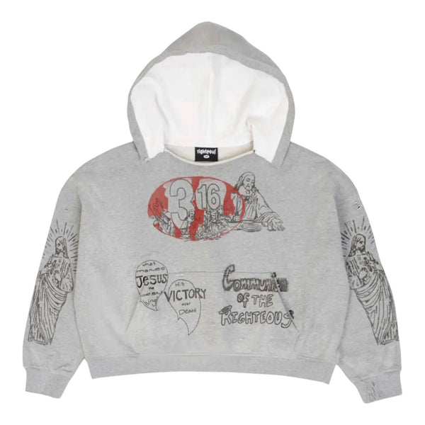 Righteous 3:16 Distressed Hoodie Grey - Preowned