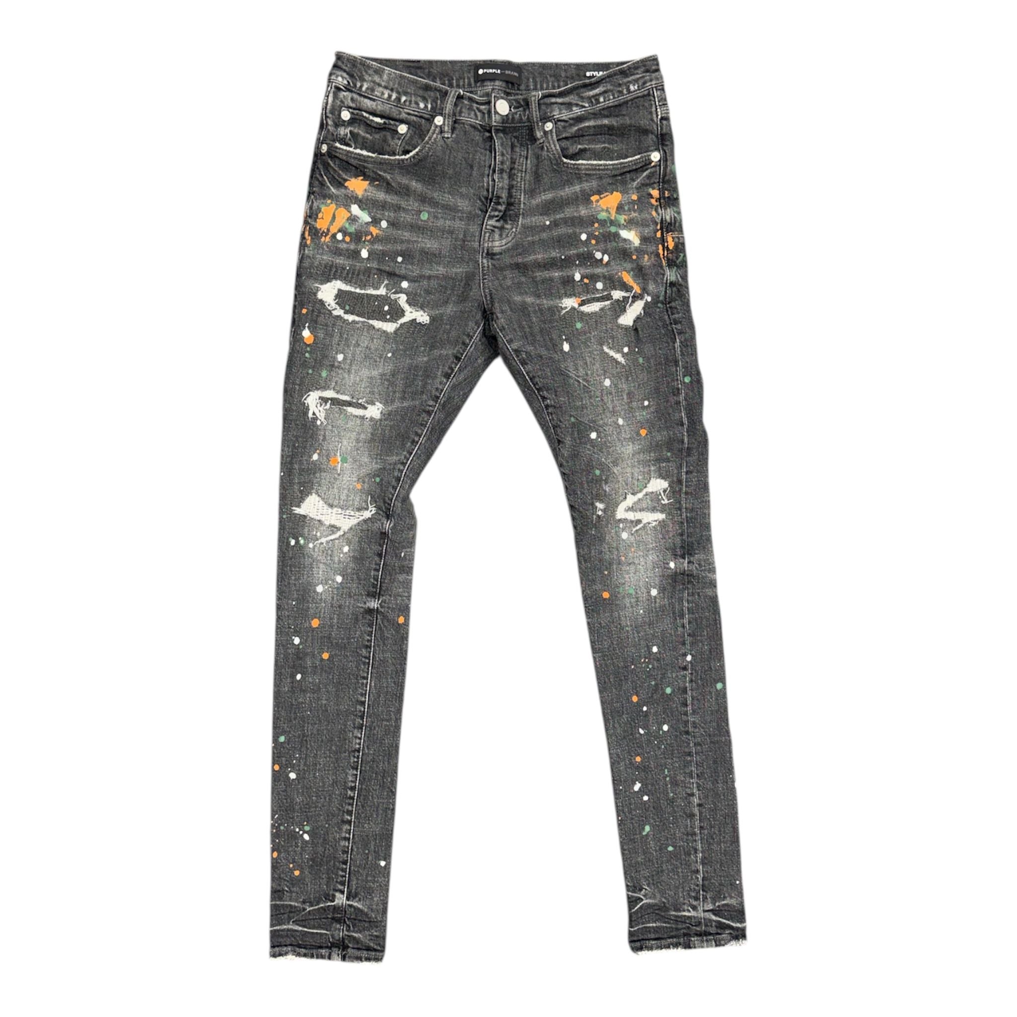 Purple Paint Splatter Distressed Denim (Grey) - Preowned