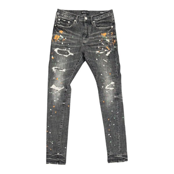Purple Paint Splatter Distressed Denim (Grey) - Preowned