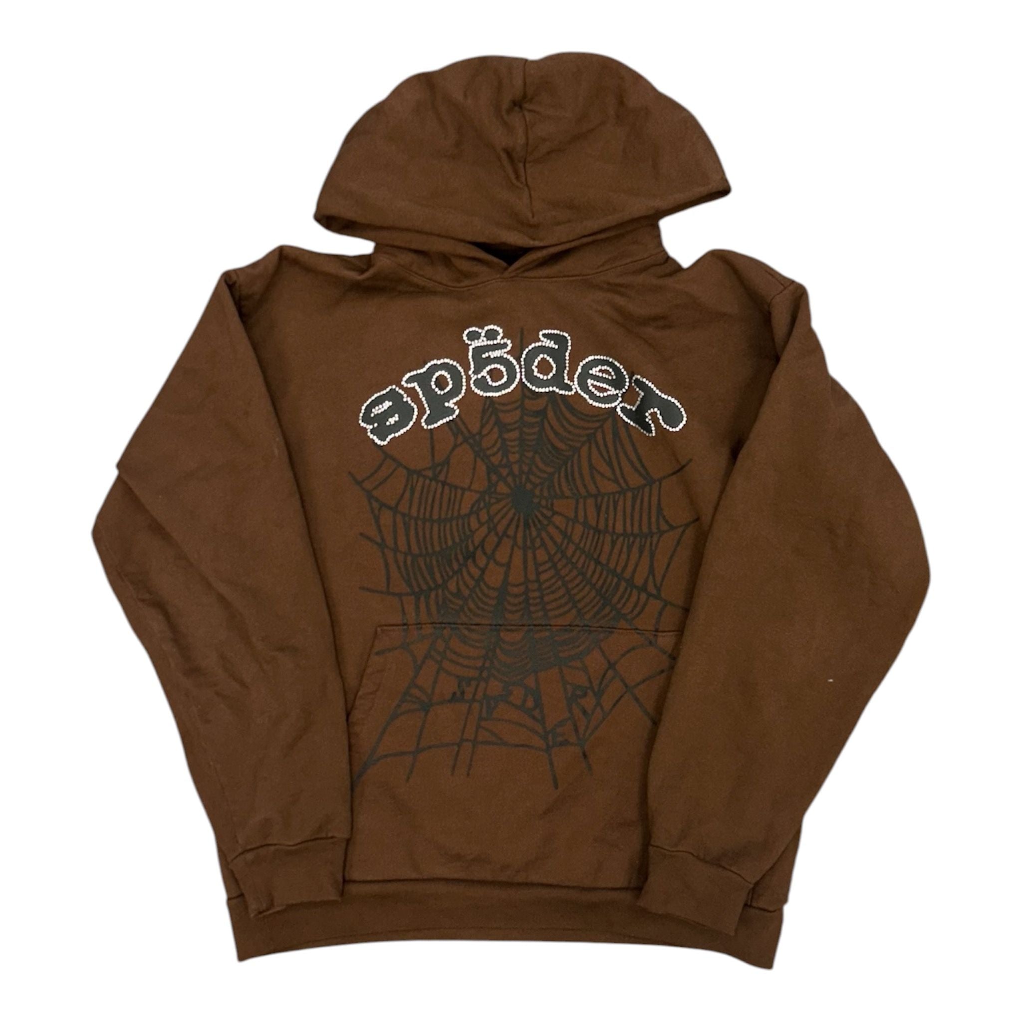 Sp5der Rhinestone OG Web Hoodie (Brown) - Preowned
