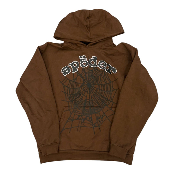 Sp5der Rhinestone OG Web Hoodie (Brown) - Preowned