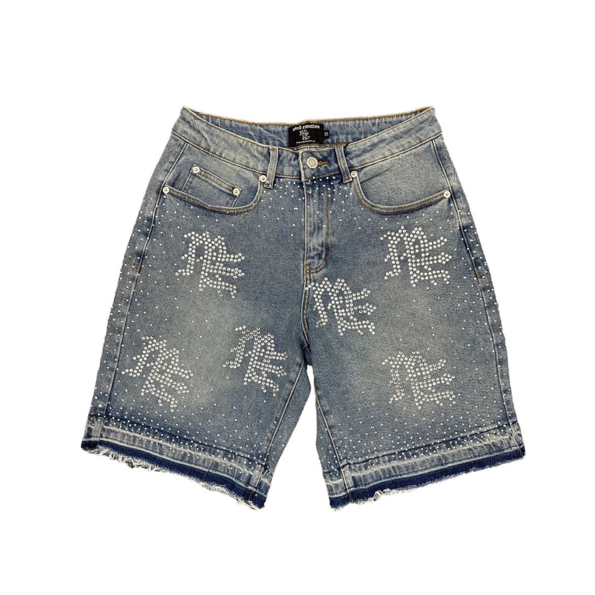 Mixed Emotion ME Rhinestone Denim Shorts (Blue) - Preowned
