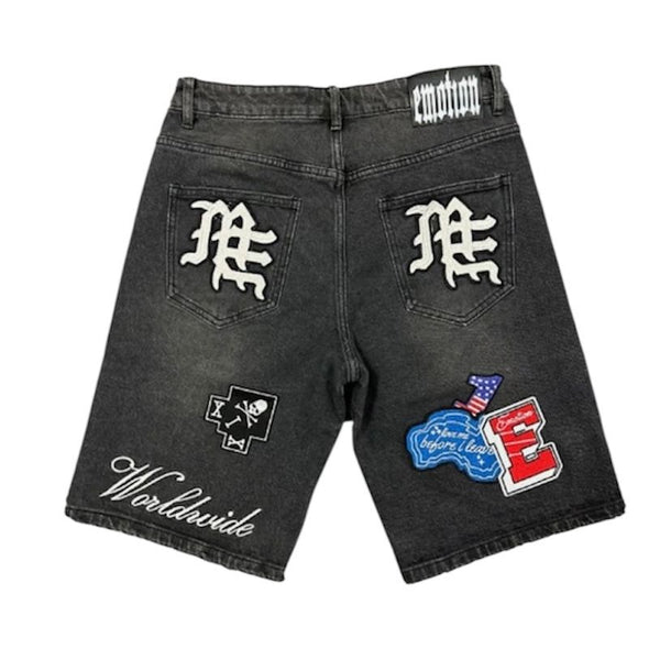 Mixed Emotion Danger Patch Shorts (Black Wash) - Preowned
