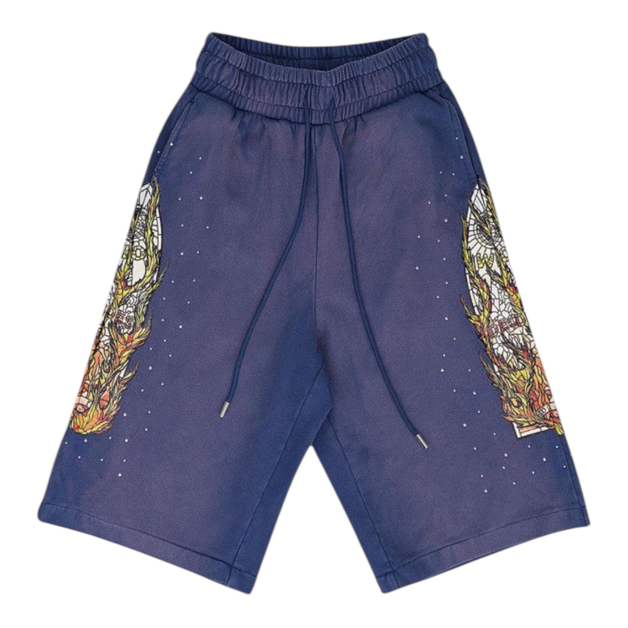 Who Decides War Flame Glass Sweatshorts (Indigo)