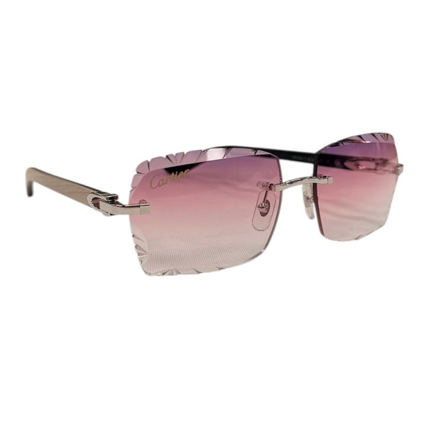 Cartier Glasses (Ivory Wood Sticks/Pink Gradient Diamond Cut Lenses)
