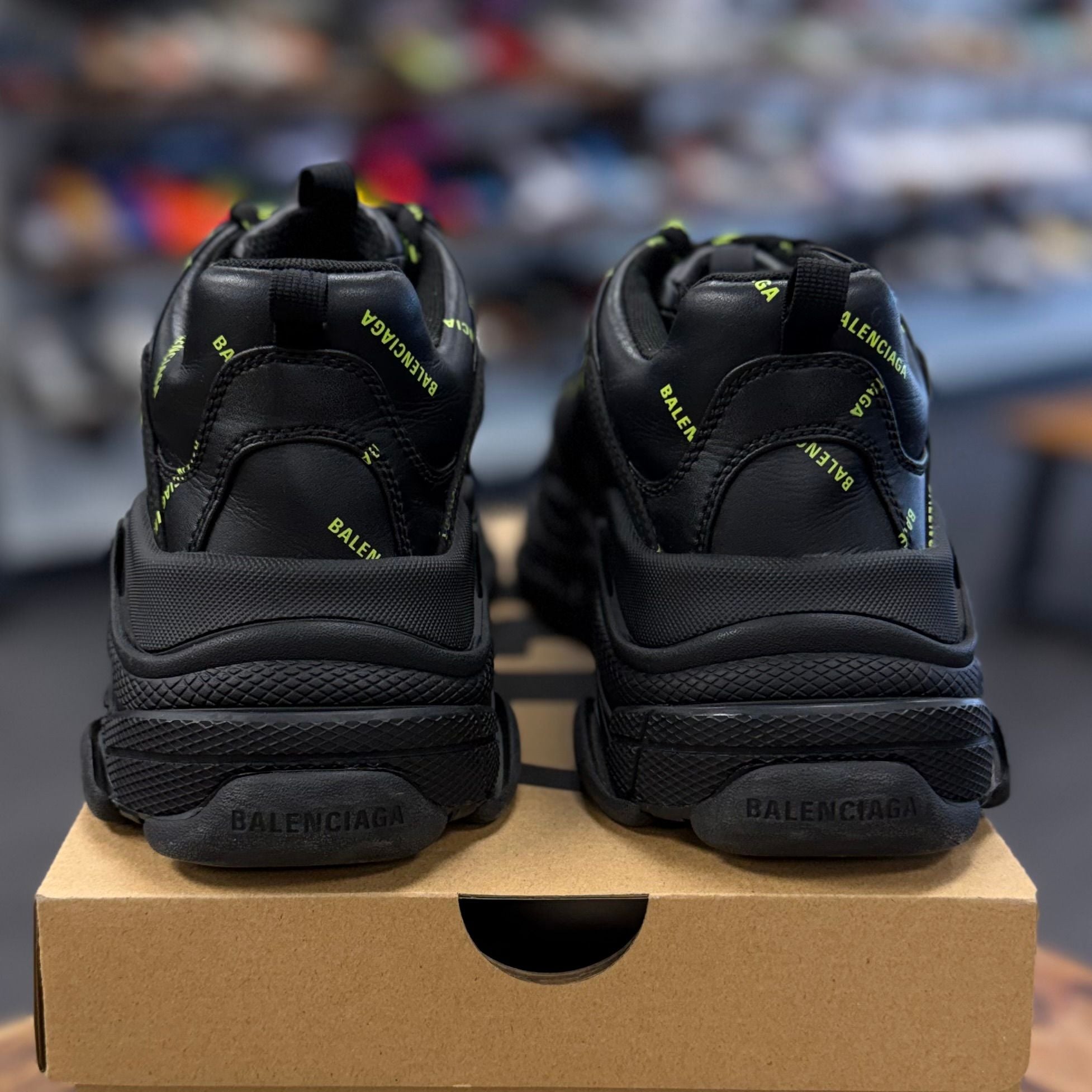 Balenciaga Triple S Allover Logo Black Green - Preowned