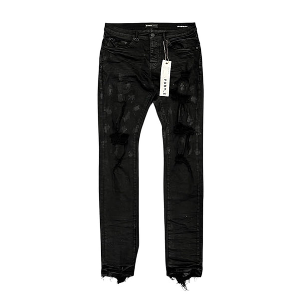 Purple Brand Low Rise Coated Skinny Jeans (Black Oil Spill) - Preowned