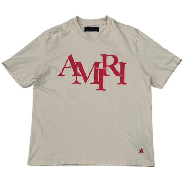 Amiri Staggered Logo Tee (Cream/Red) - Preowned