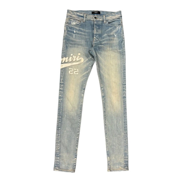 Amiri Varsity Leather Appliqued Jean (Indigo) - Preowned