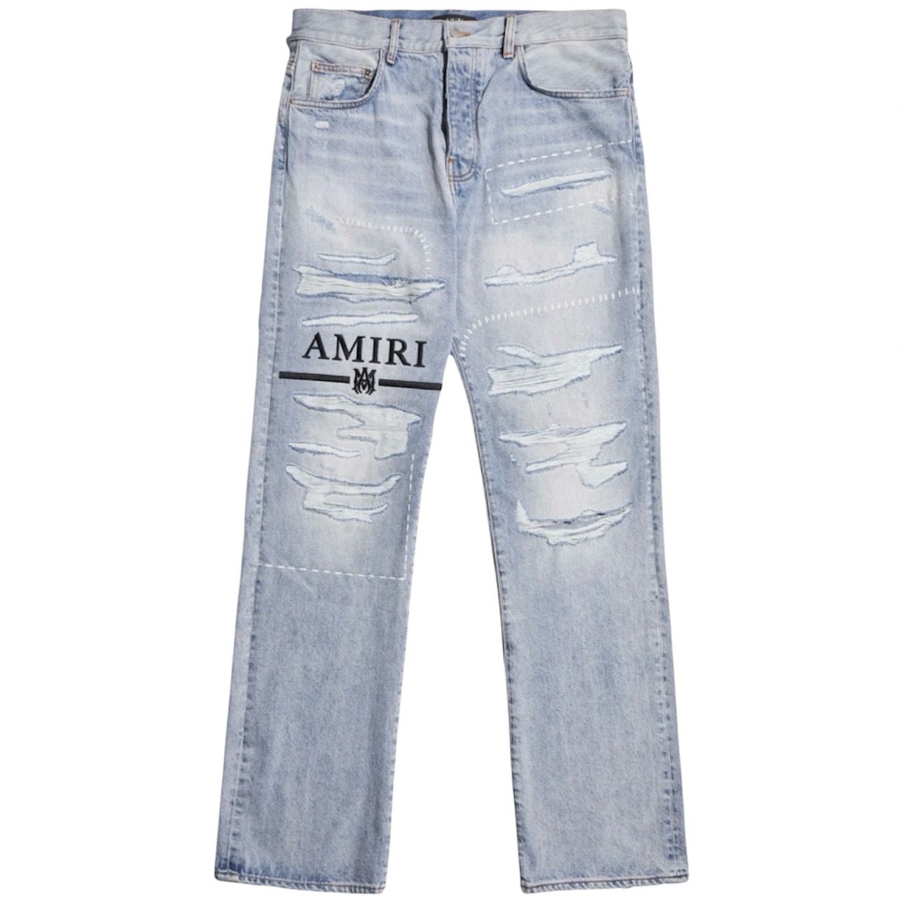 Amiri Logo Embroidery Ripped Jeans - Preowned