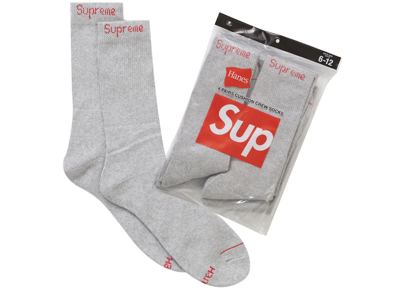 Supreme Hanes Crew Socks (4 Pack) (Heather Grey)