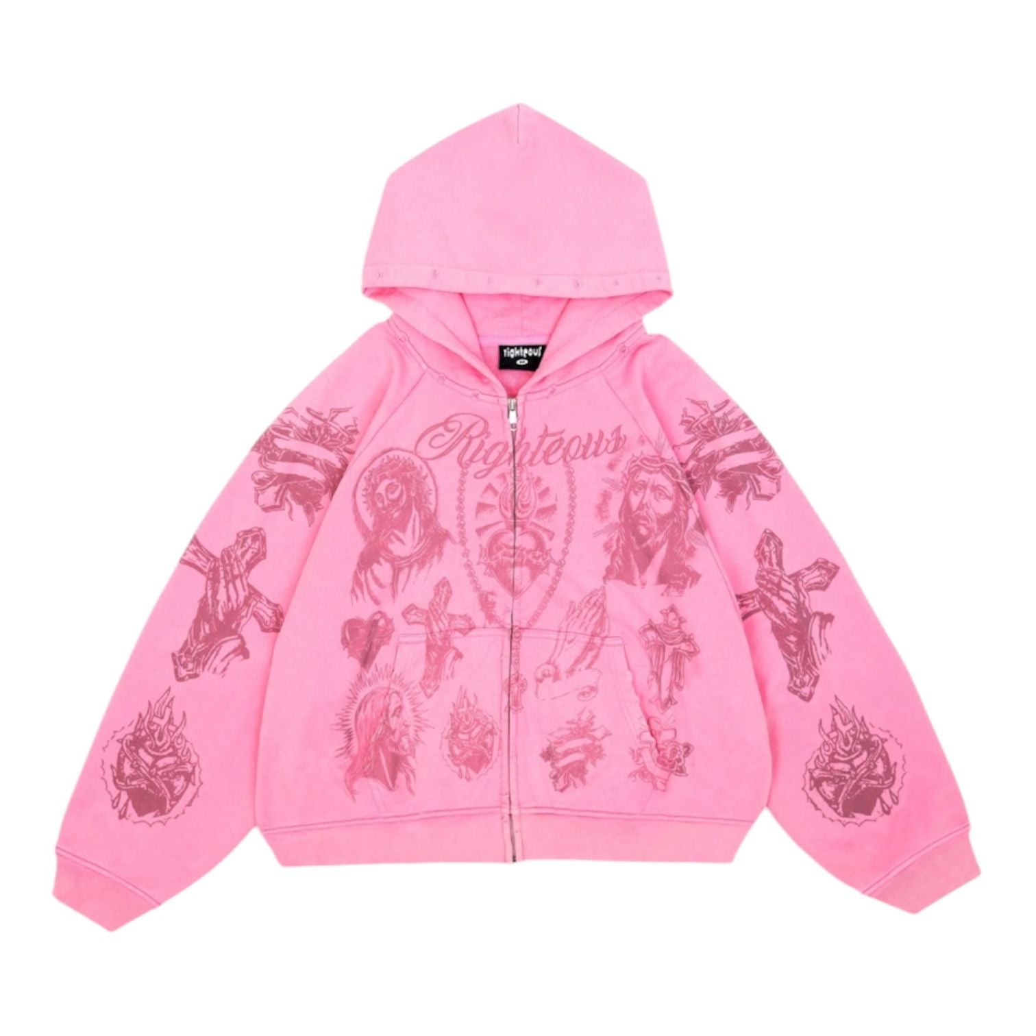 We Are Righteous Tattoo Zip Up Hoodie (Pink)