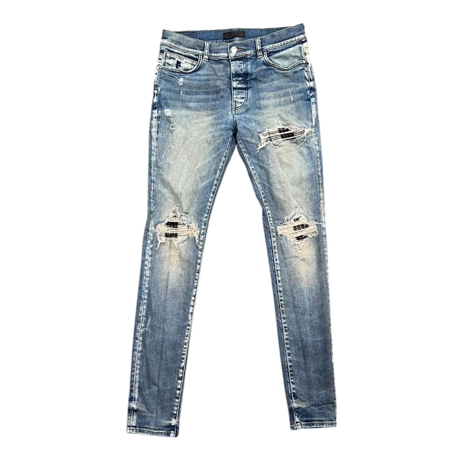 Amiri Mx1 Navy Plaid Patch Jeans (Clay Indigo) - Preowned