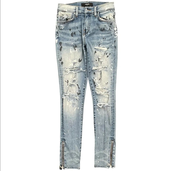 Amiri Distressed Paint Splatter Skinny Jean (Clay Indigo)  - Preowned