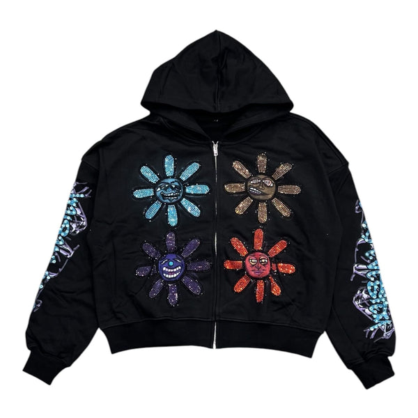 Carpe Vestem Rhinestone Mood Zip Up Hoodie (Black)
