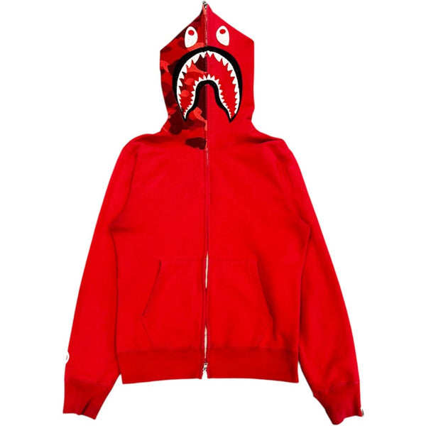 Bape Shark Full Zip Hoodie (Red) - Preowned