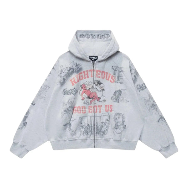 We Are Righteous University Zip Up Hoodie (Grey)