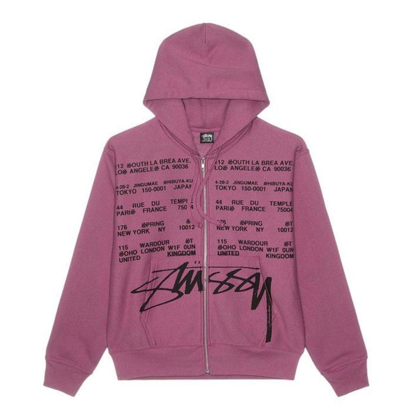 Stussy Locations Zip Hoodie (Berry) - Preowned