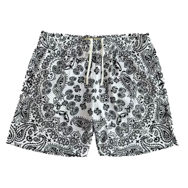Azva Paisley Mesh Shorts (White)