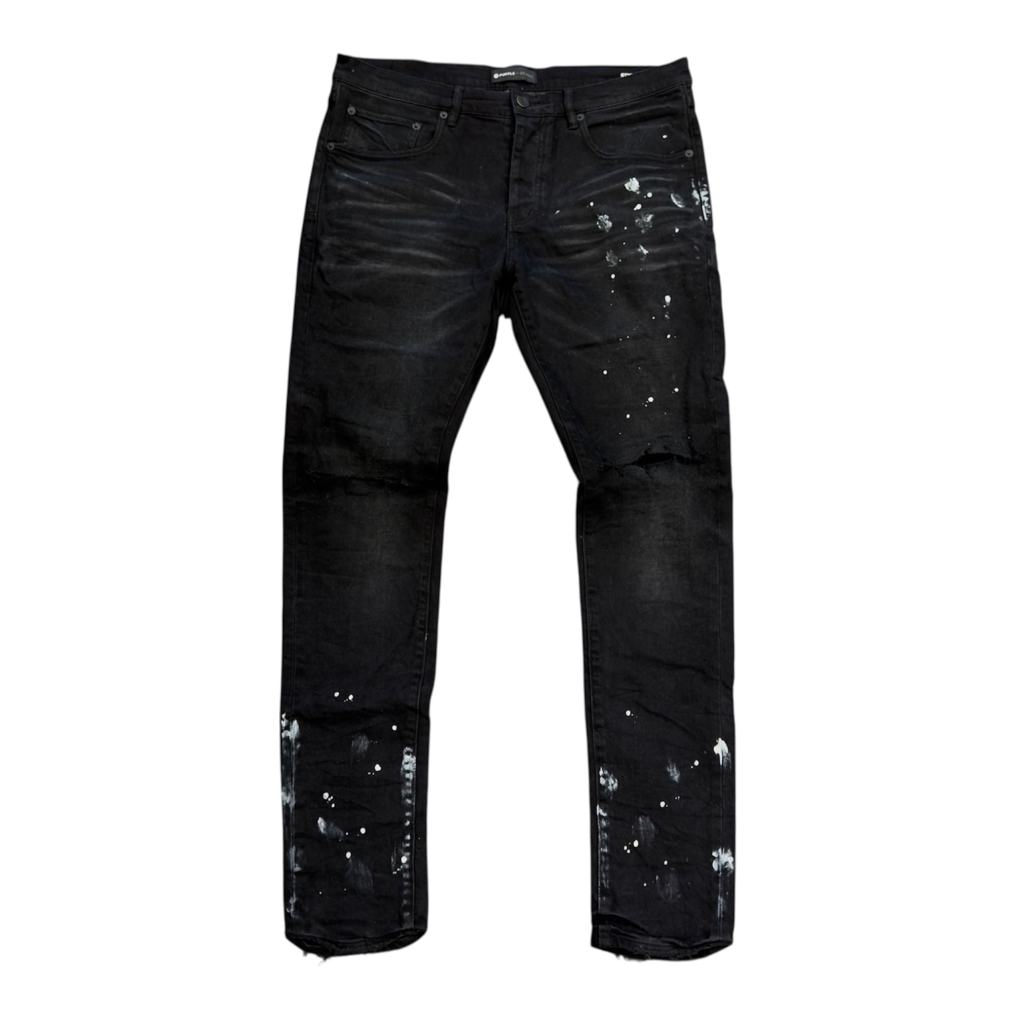 Purple Paint Knee Distressed Denim (Black) - Preowned