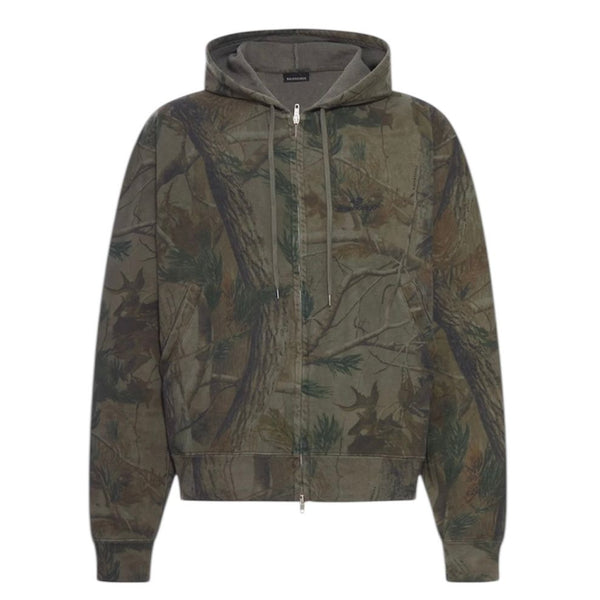 Balenciaga Sports Logo Zip Up Hoodie (Forest Camo) - Preowned
