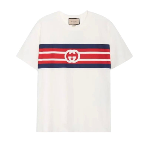 Gucci Interlock G Striped Tee (White) - Preowned
