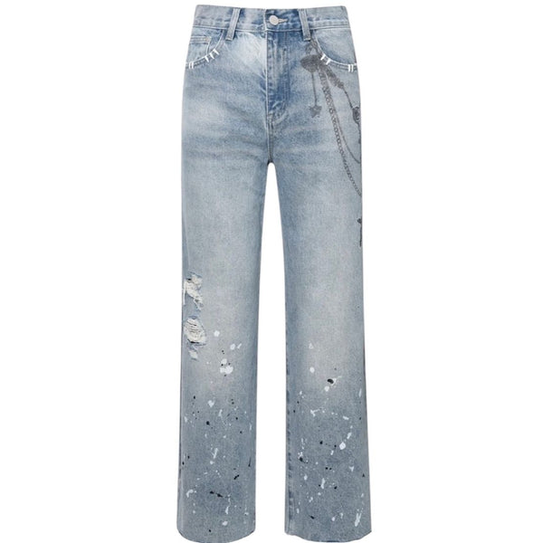 Birth Of Royal Child Chain Ink Print Detailed Patch Jean