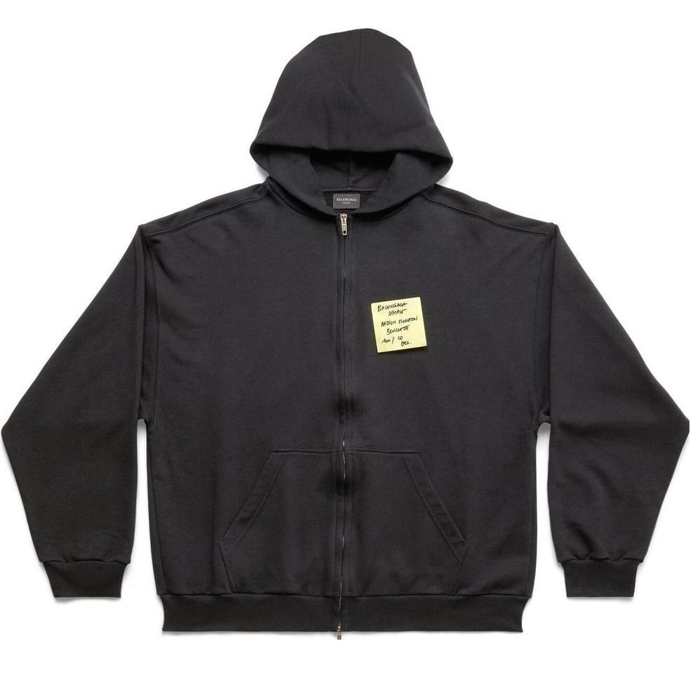 Balenciaga Sticky Note Zip Up Hoodie (Black) - Preowned