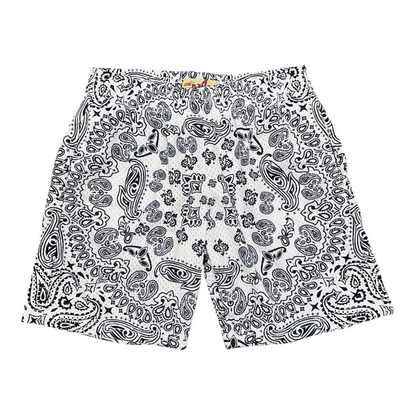 Azva Paisley Mesh Shorts (White)
