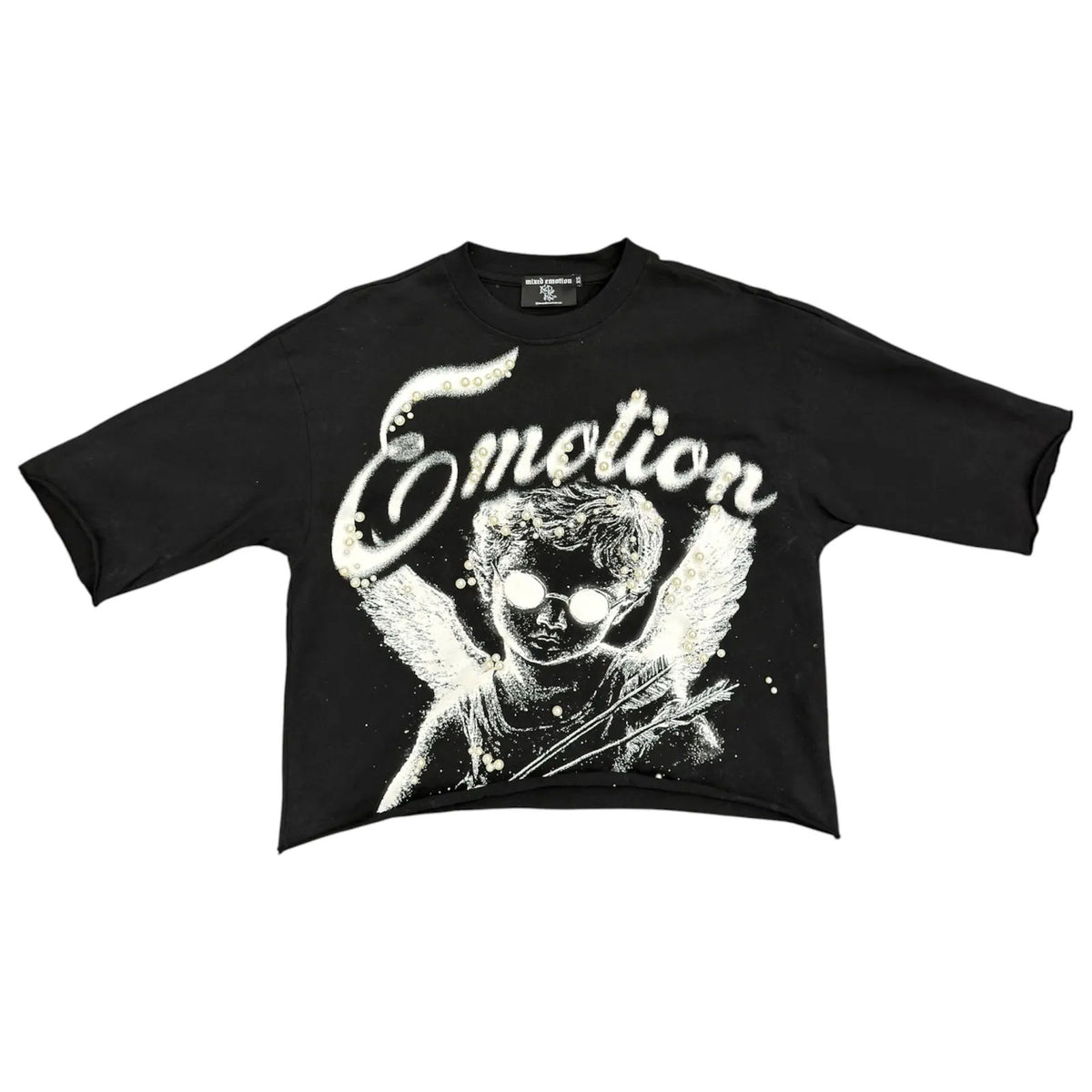 Mixed Emotion Pearl Cropped Tee (Black) - Preowned