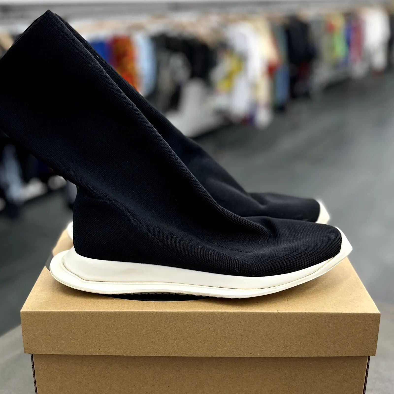 Rick Owens DRKSHDW Runner Stretch Sock Black Milk - Preowned