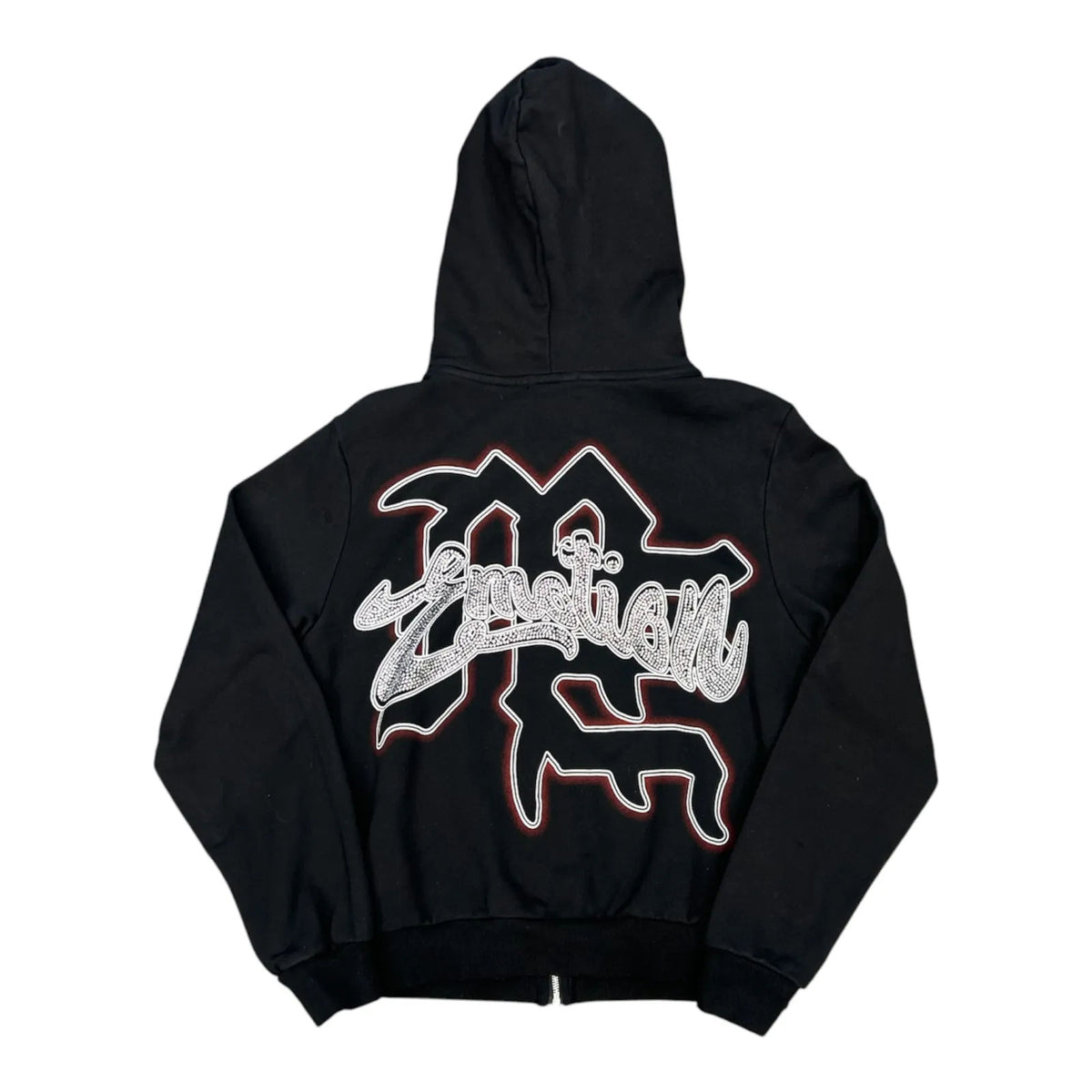 Mixed Emotion Angel Rhinestone Zip Up Hoodie (Black) - Preowned