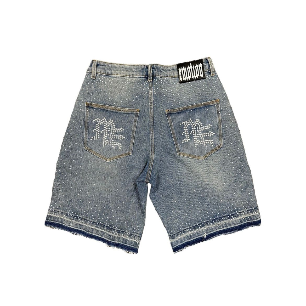 Mixed Emotion ME Rhinestone Denim Shorts (Blue)