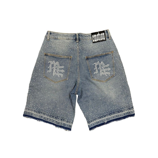 Mixed Emotion ME Rhinestone Denim Shorts (Blue) - Preowned