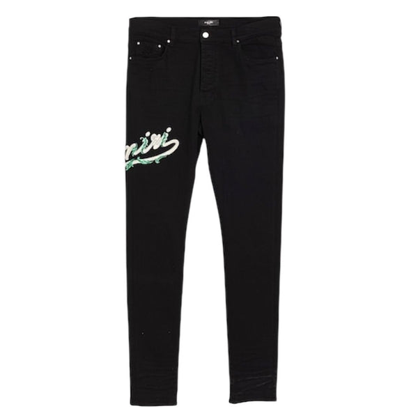 Amiri Barogque Varsity Logo Jeans (Faded Black)