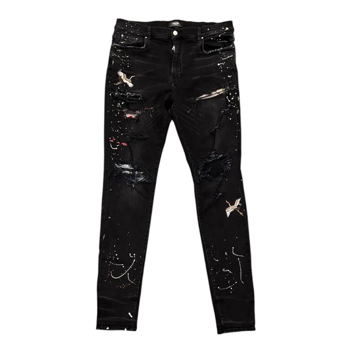 Amiri Aged Black Bird Art Pach Jean  - Preowned