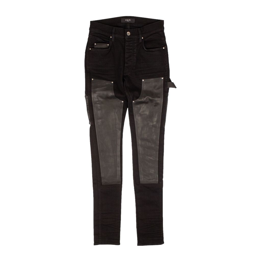 Amiri Denim Leather Workman Pants Black - Preowned