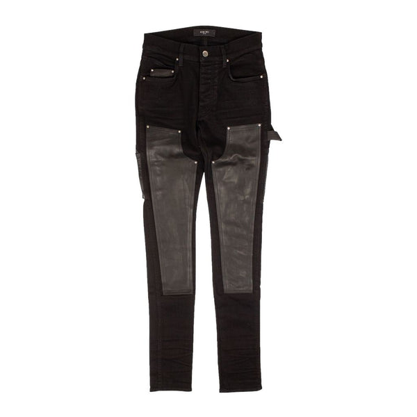 Amiri Denim Leather Workman Pants Black - Preowned