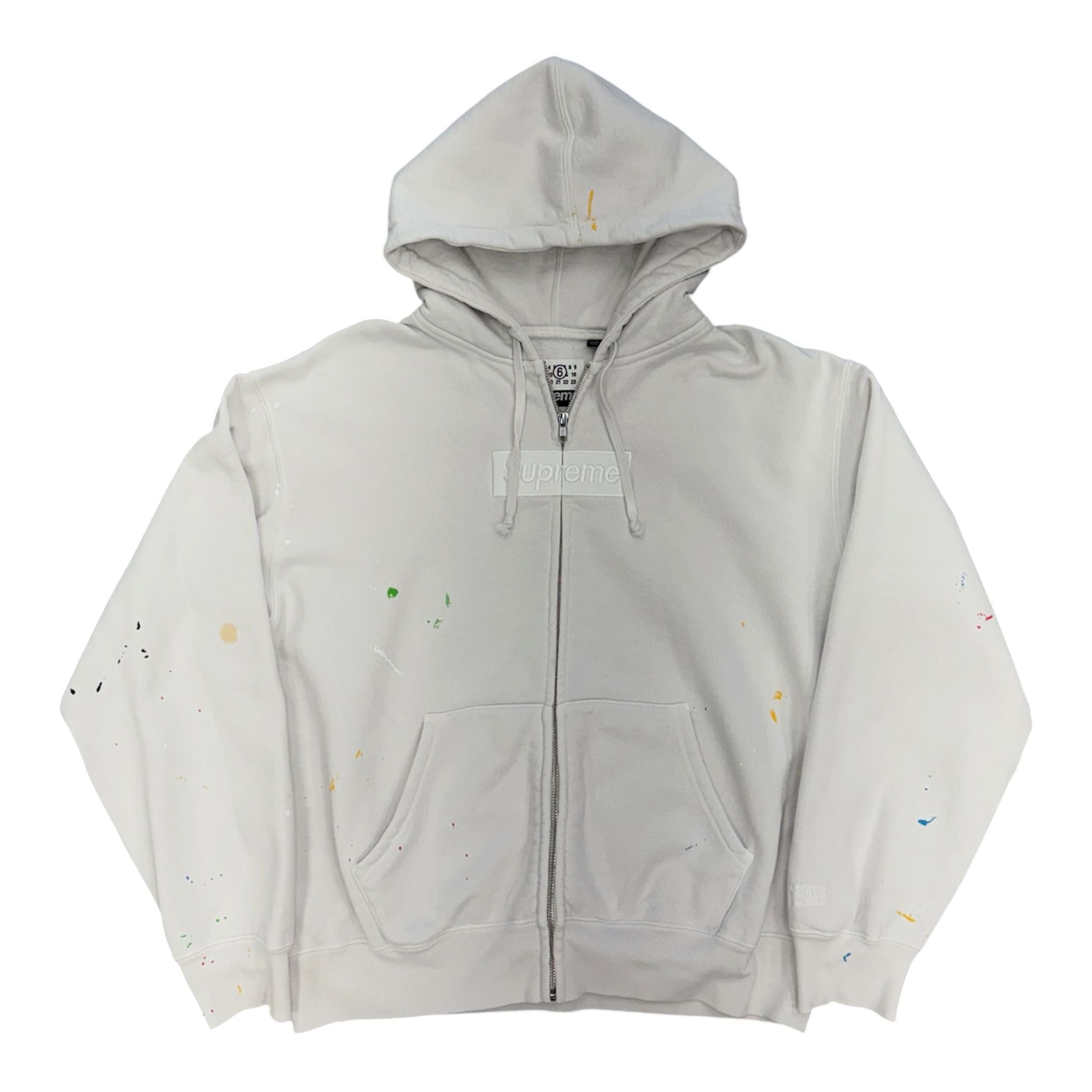 Supreme MM6 Maison Margiela Box Logo Zip Up Hooded Sweatshirt White - Preowned