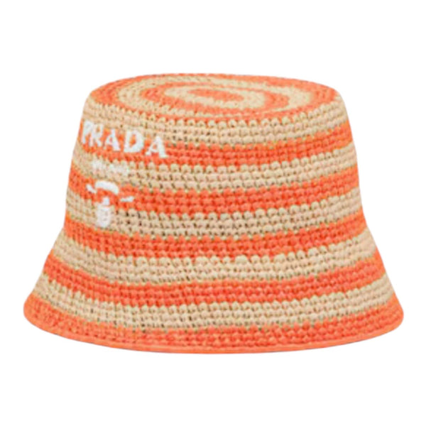 Prada Crochet Bucket Hat (Natural/Orange)